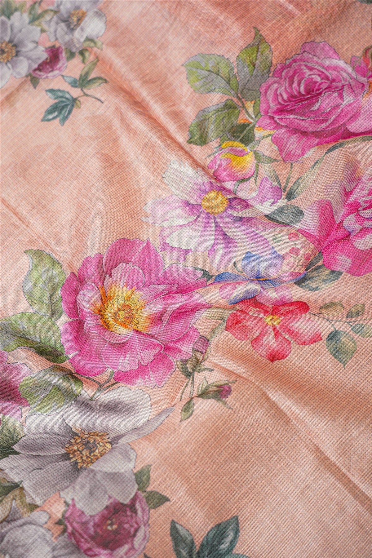 Kota Peach Floral Embroidery Dress Material