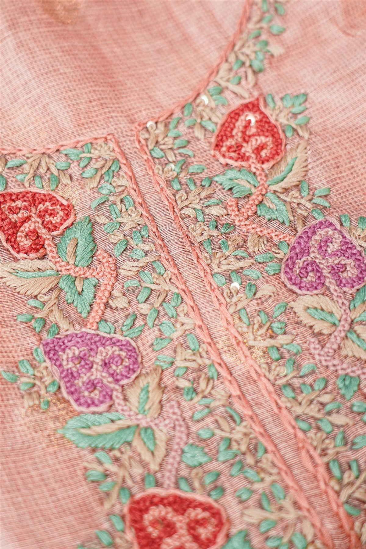 Kota Peach Floral Embroidery Dress Material