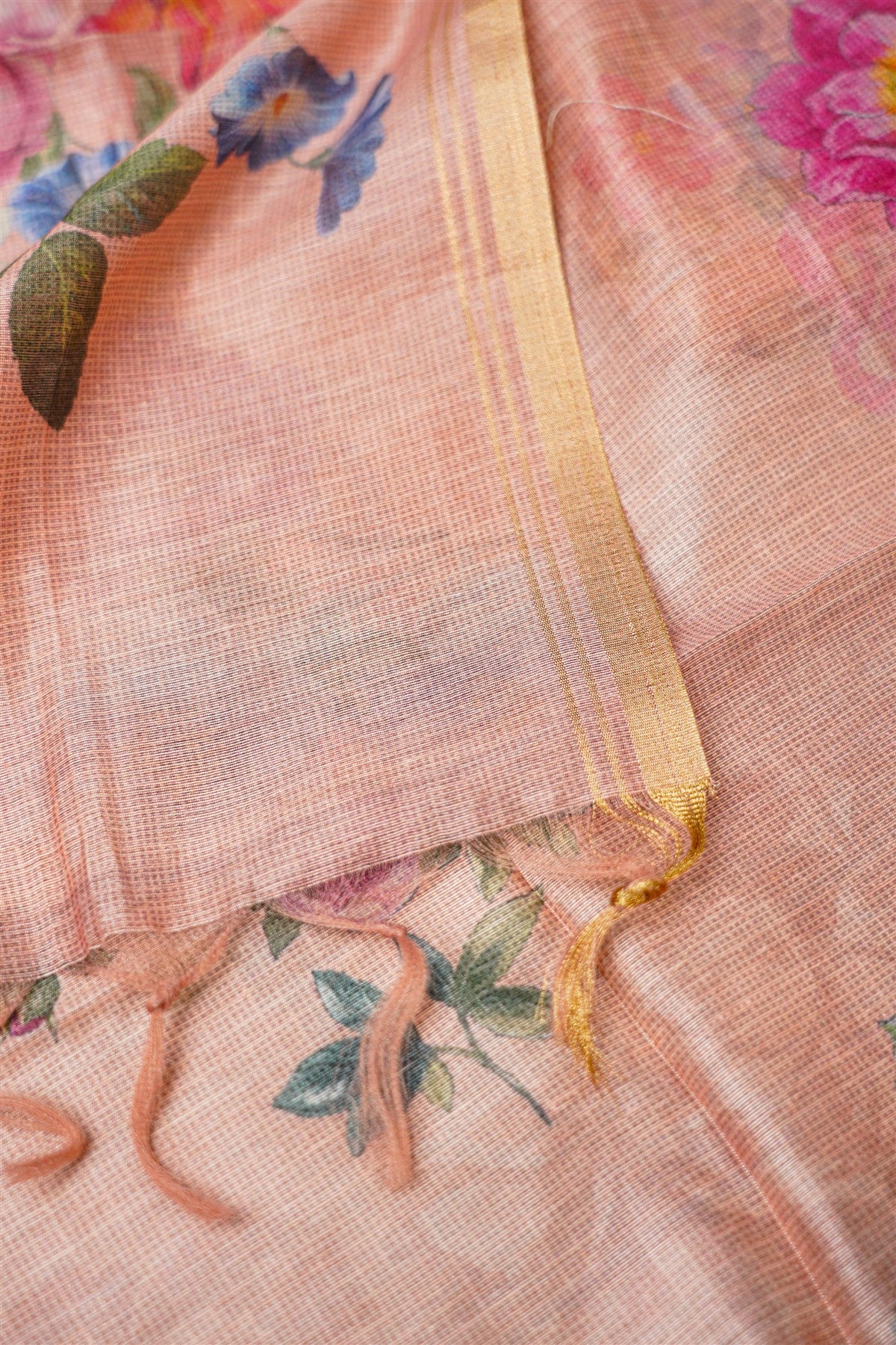 Kota Peach Floral Embroidery Dress Material