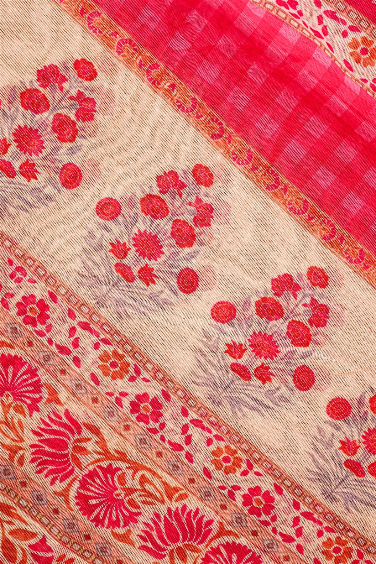 Chanderi Dark Pink Floral Embroidered Dress Material