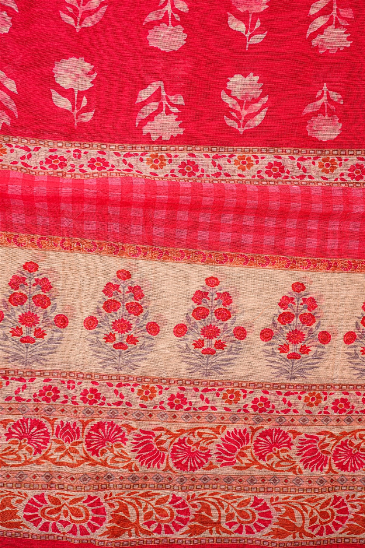 Chanderi Dark Pink Floral Embroidered Dress Material