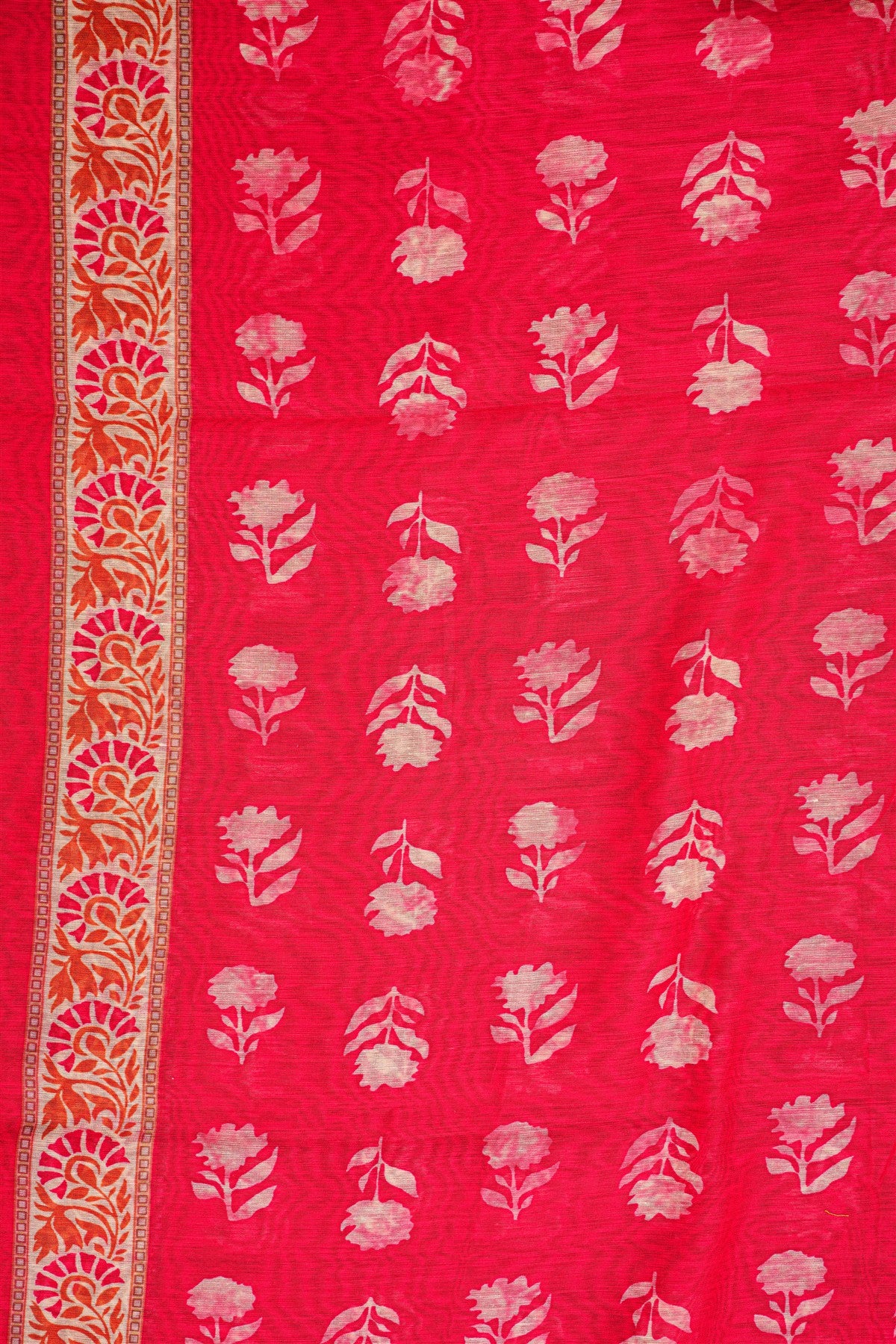 Chanderi Dark Pink Floral Embroidered Dress Material