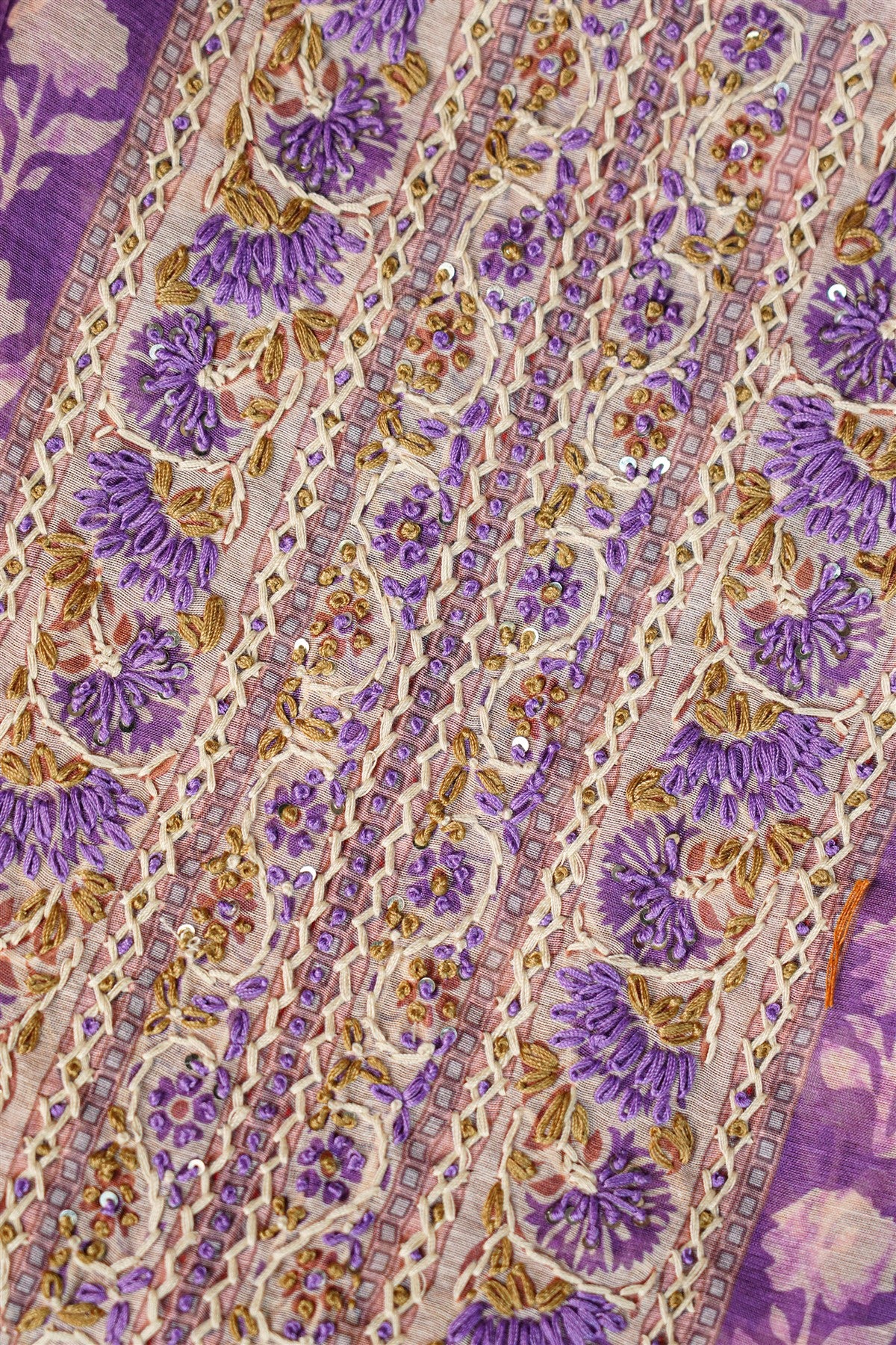 Chanderi Purple Floral Embroidery Dress Material