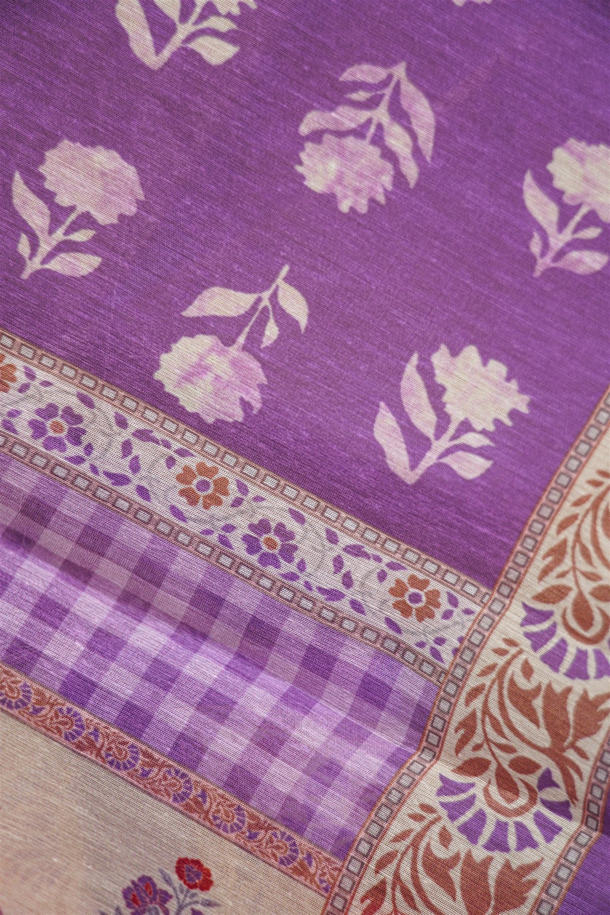 Chanderi Purple Floral Embroidery Dress Material