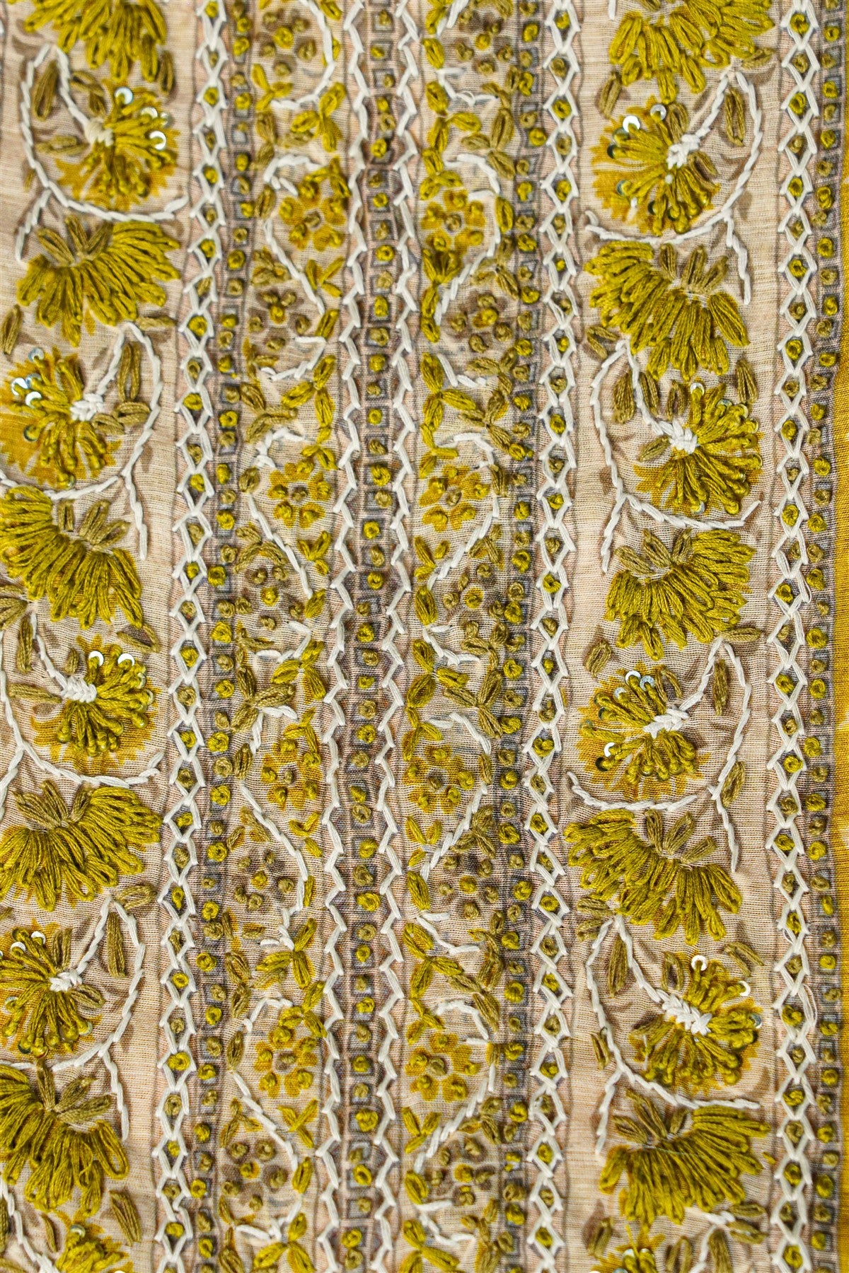 Chanderi Mustard Yellow Floral Embroidered Dress Material