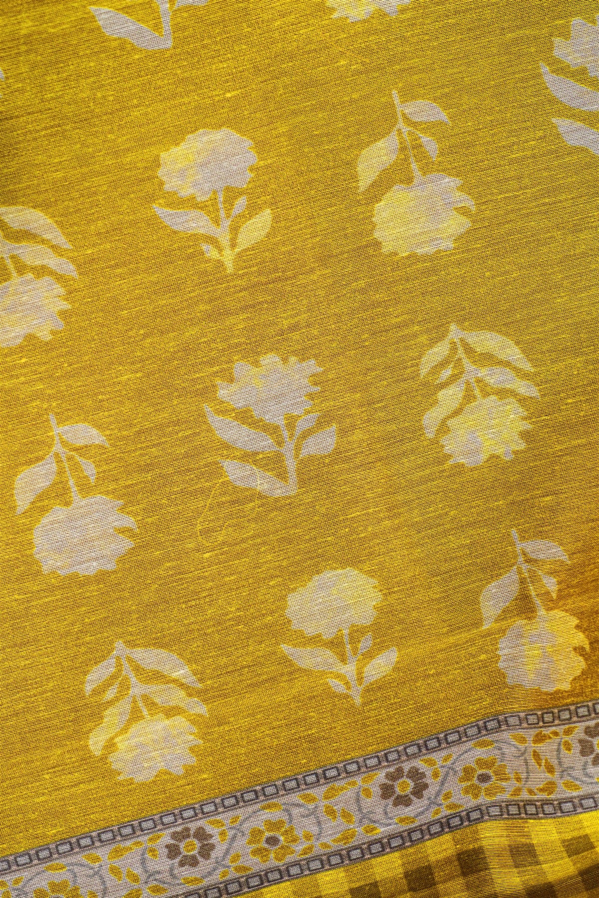 Chanderi Mustard Yellow Floral Embroidered Dress Material