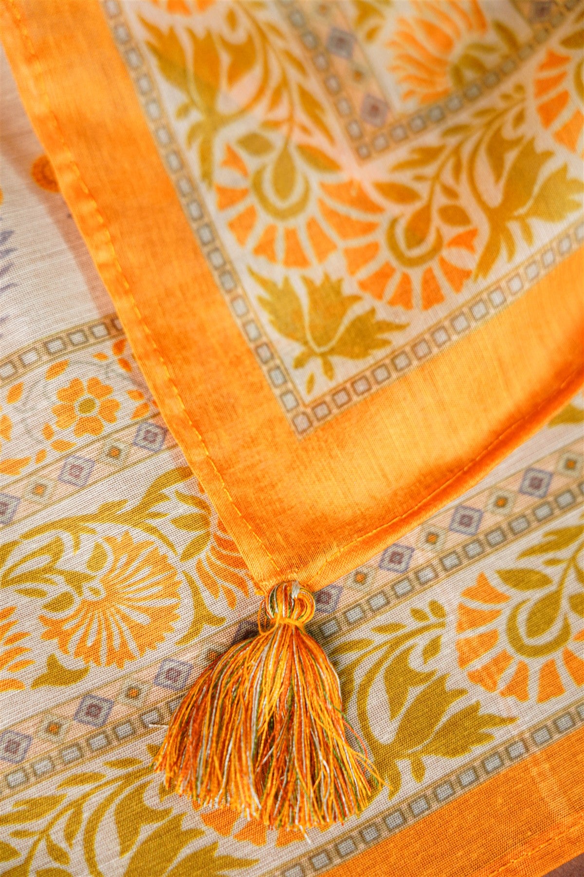 Chanderi Orange Floral Embroidered Dress Material