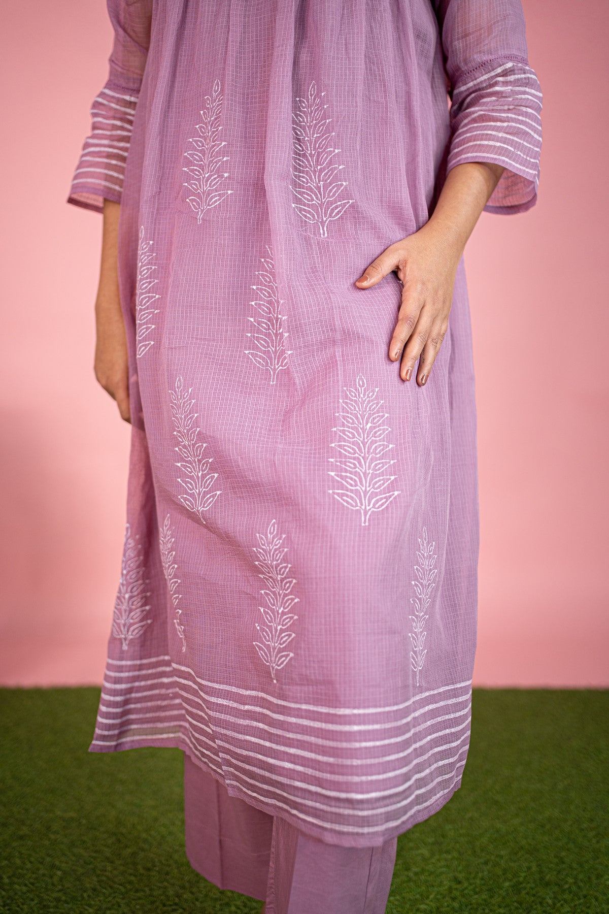 Cotton Embroidered Mauve Kurti Set