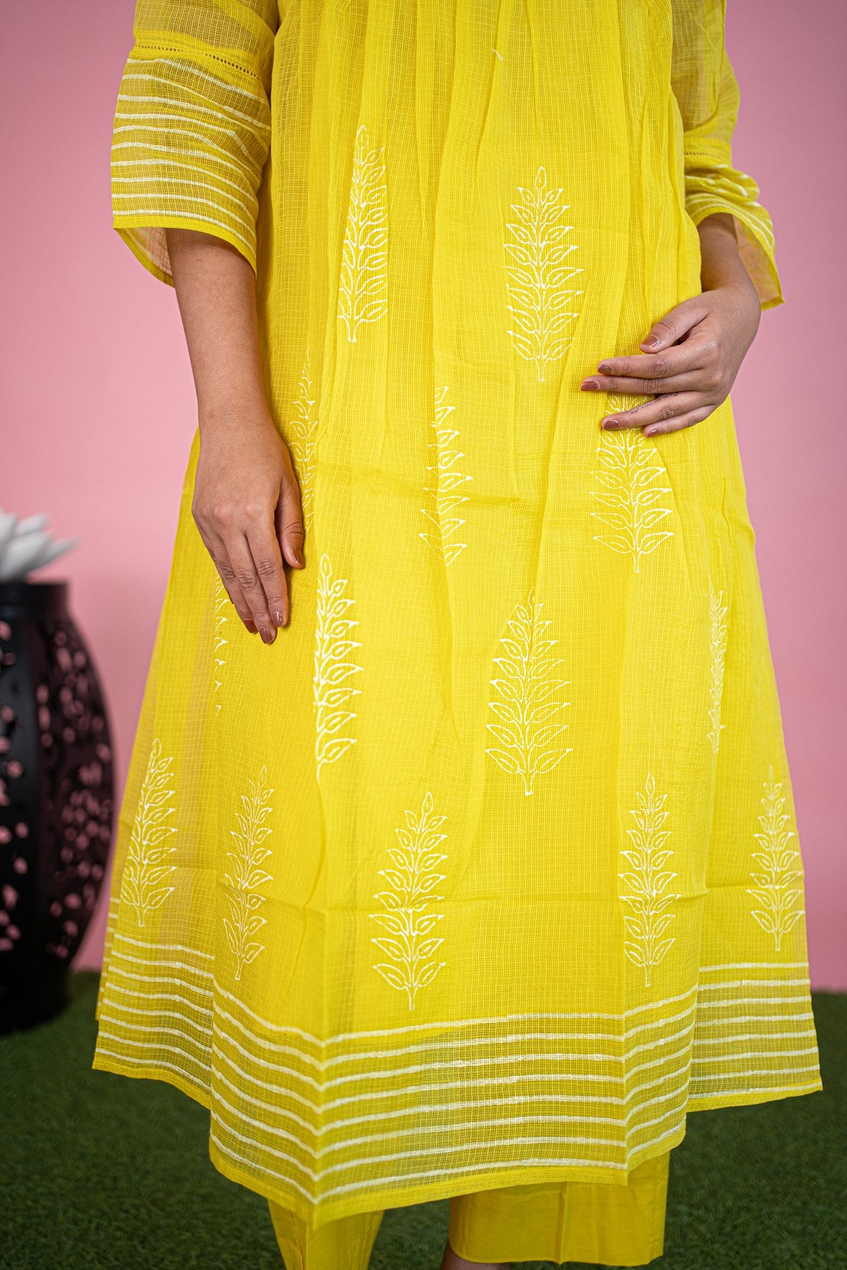 Solid Cotton Yellow Kurta