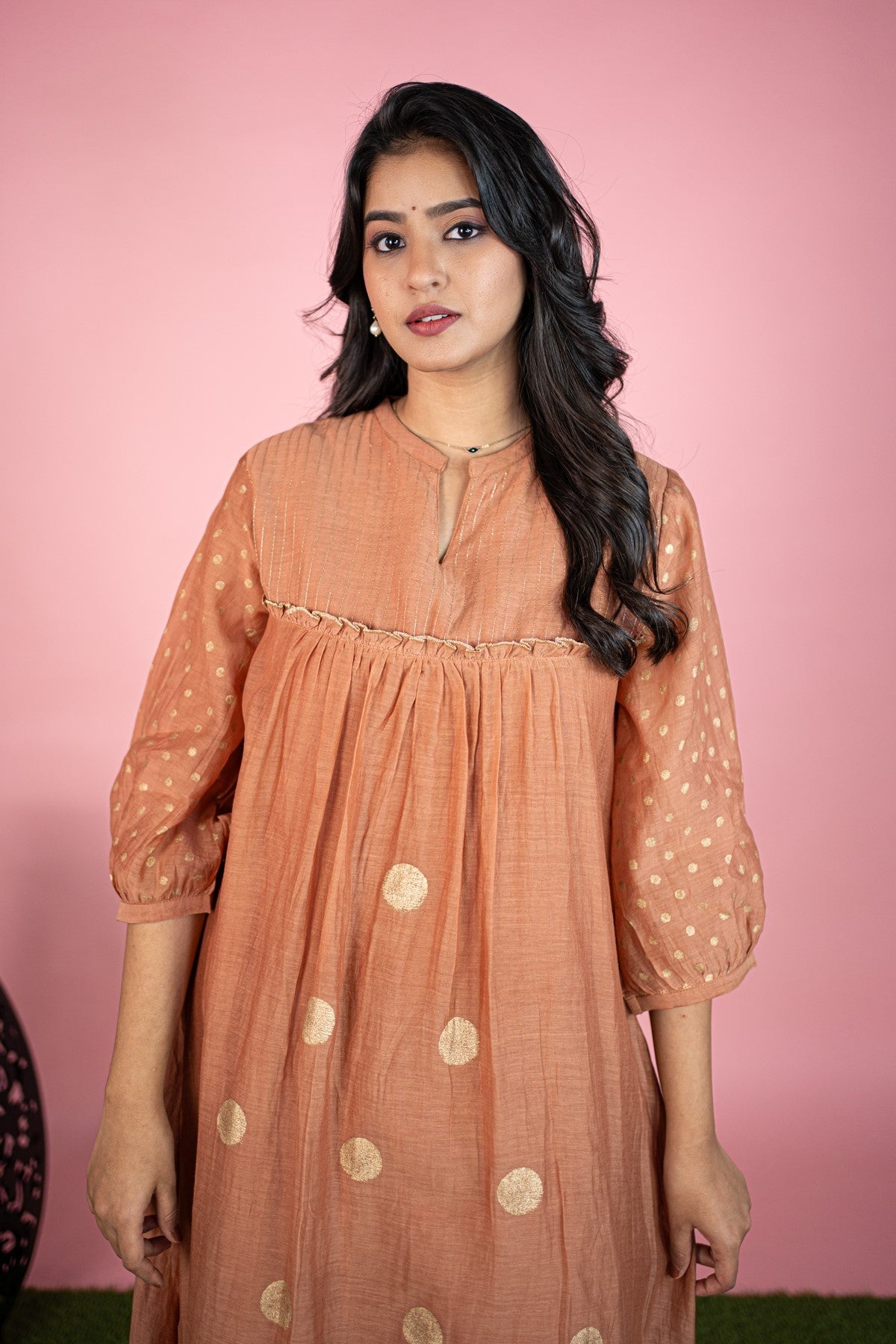 Cotton Printed Peach Kurti Set
