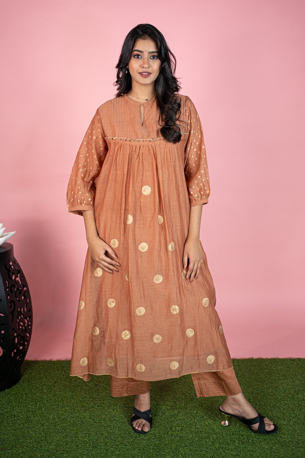 Cotton Printed Peach Kurti Set