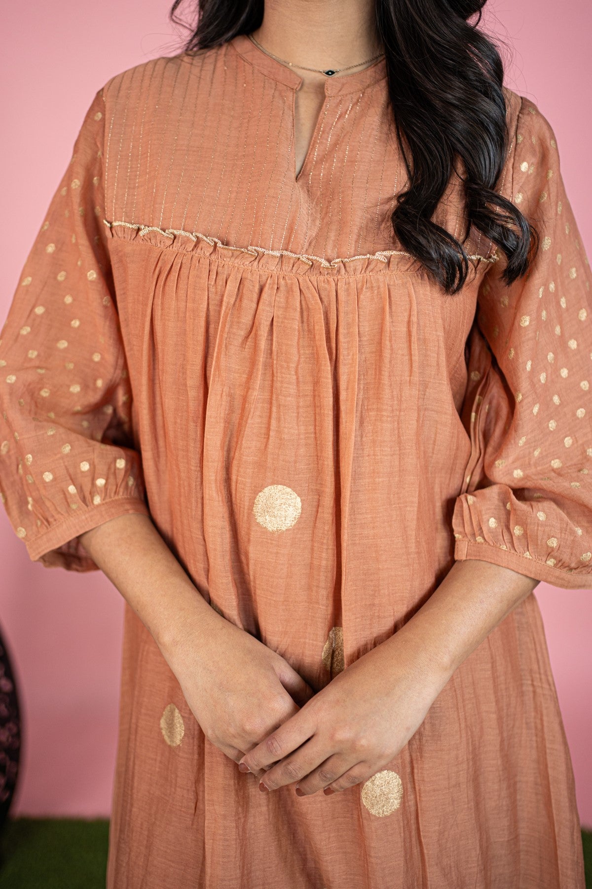 Cotton Printed Peach Kurti Set