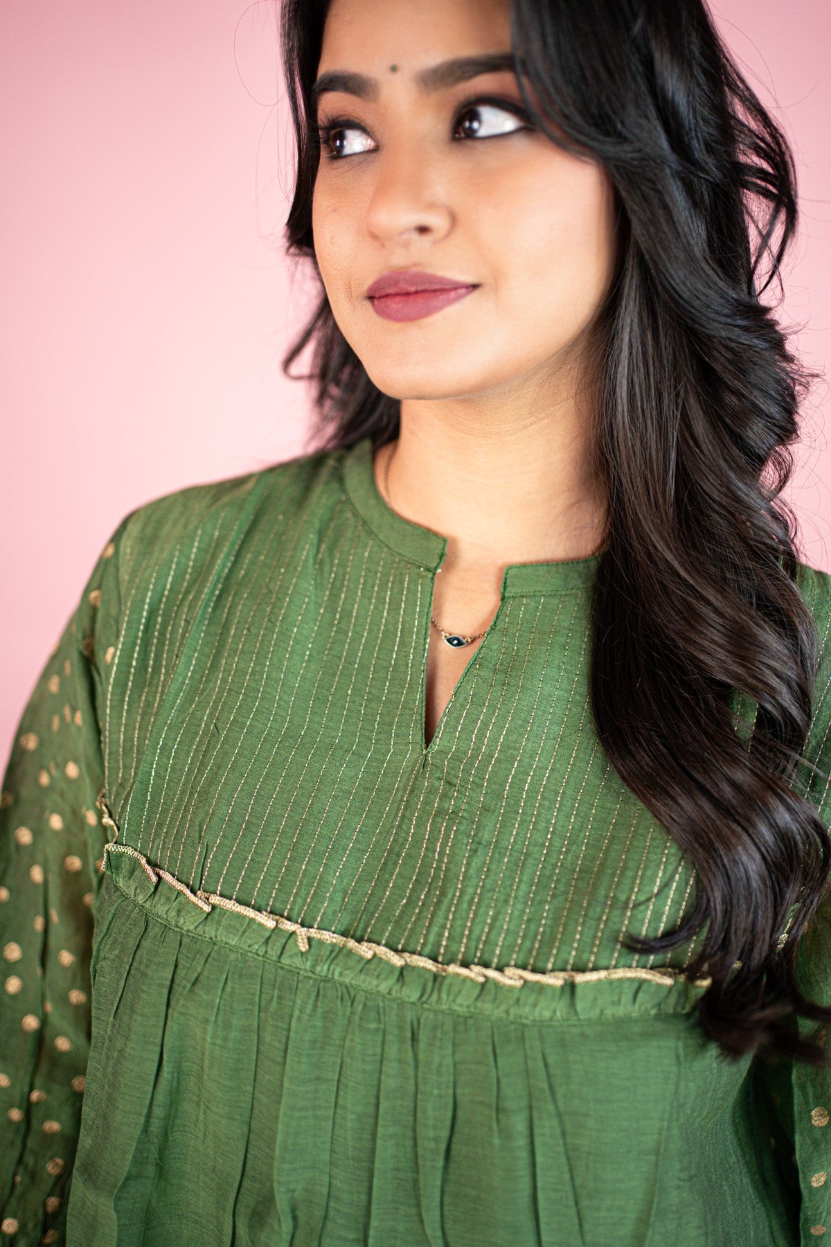 Cotton Printed Green Kurti Set