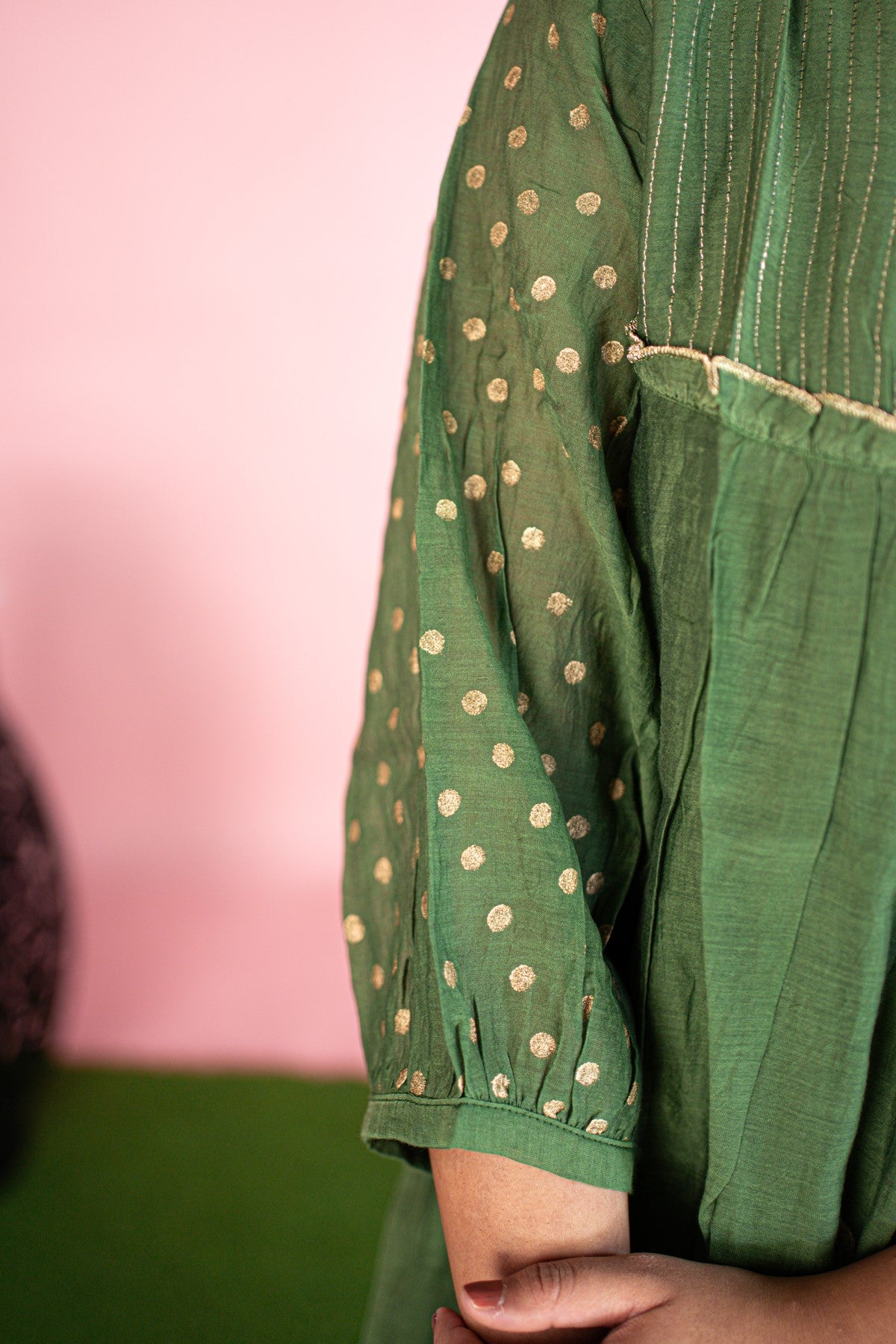 Cotton Printed Green Kurti Set