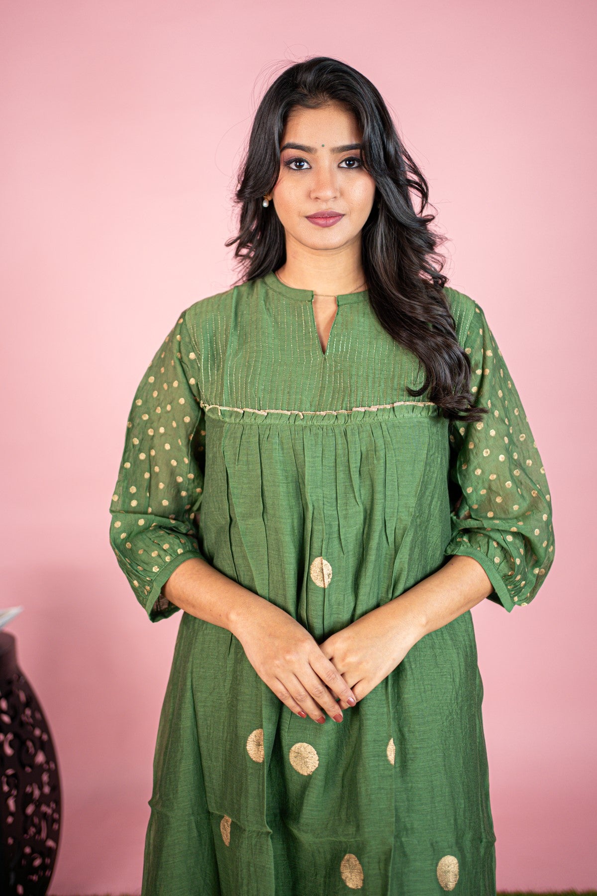 Cotton Printed Green Kurti Set
