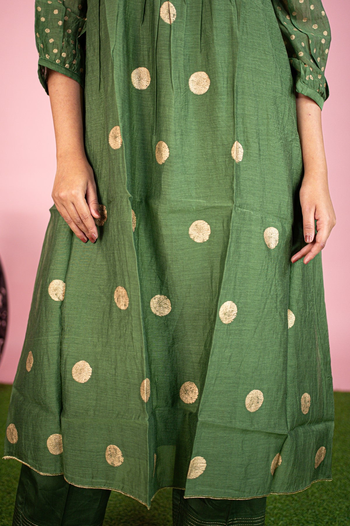 Cotton Printed Green Kurti Set