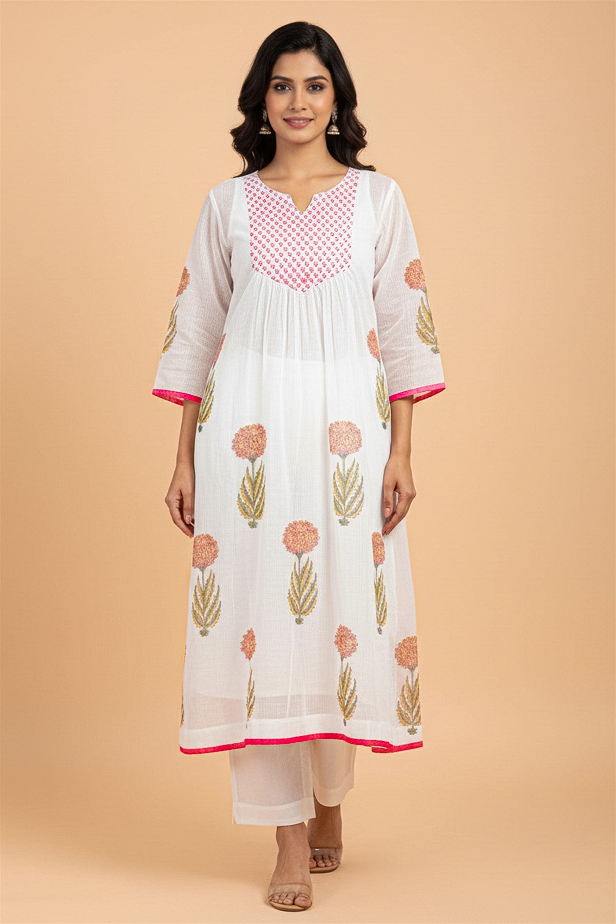 Kota Printed White Kurta