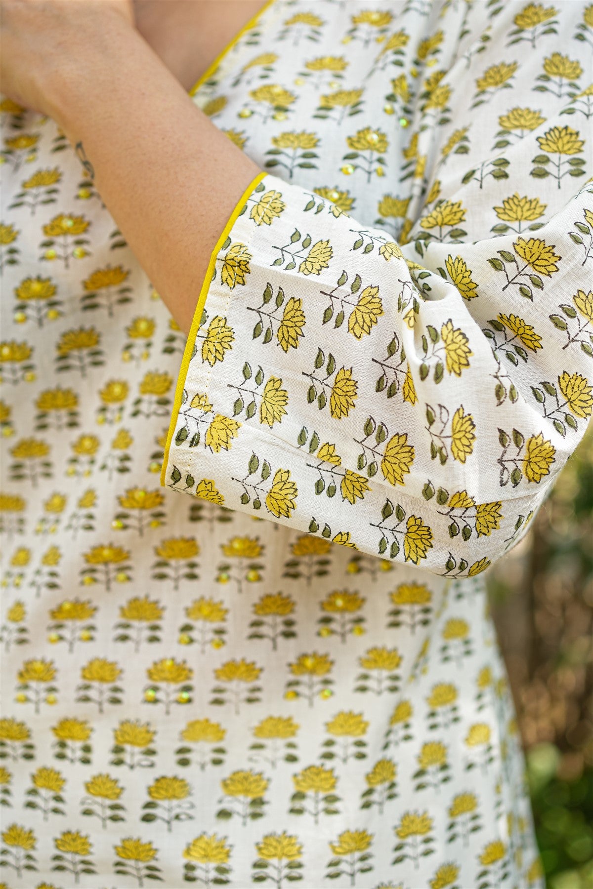 Cotton Printed White And Yellow Kurti Set With Dupatta