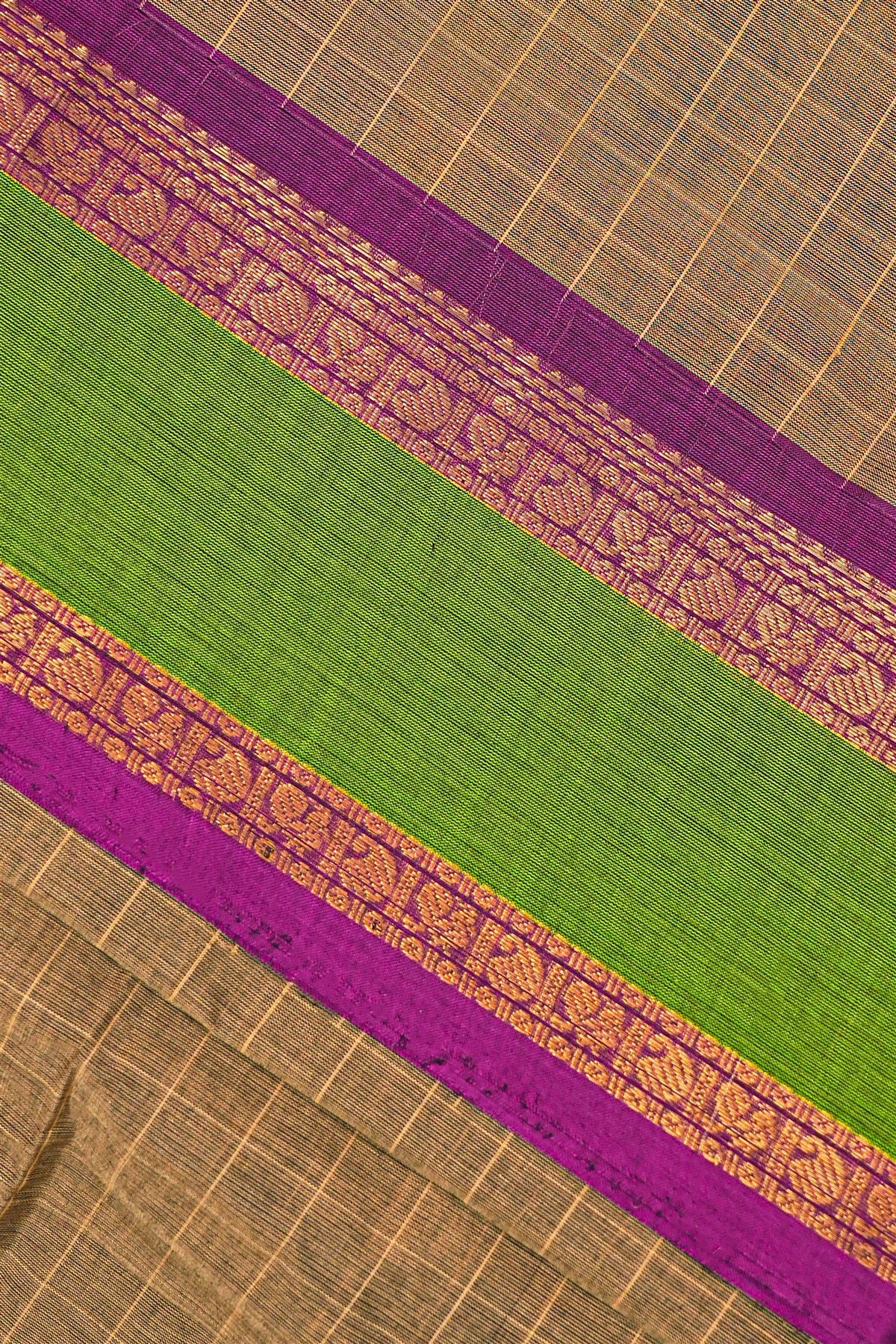 Cotton Brown Checkered Woven Border Dress Material