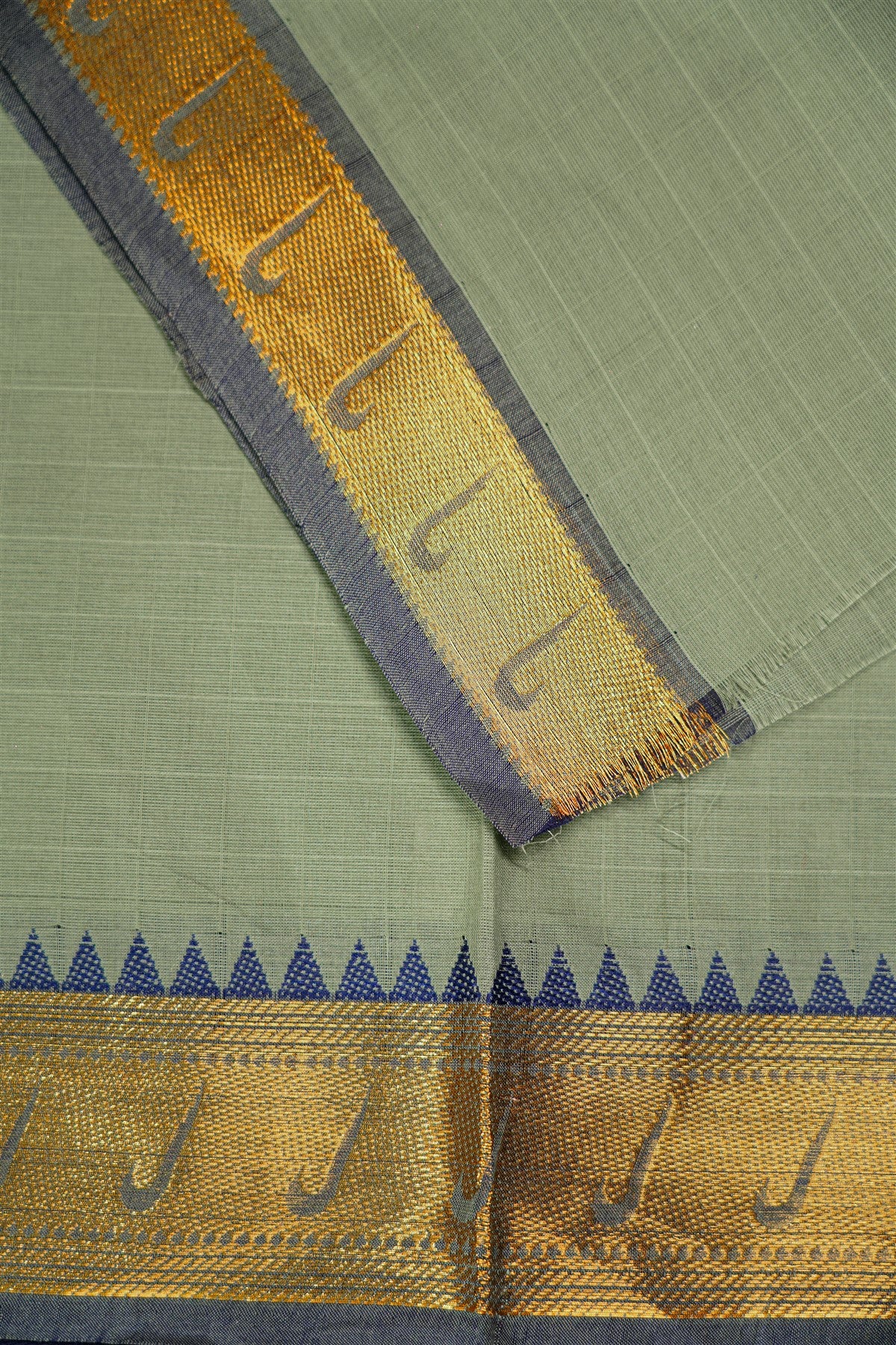 Cotton Pastel Green And Navy Blue Zari Border Dress Material