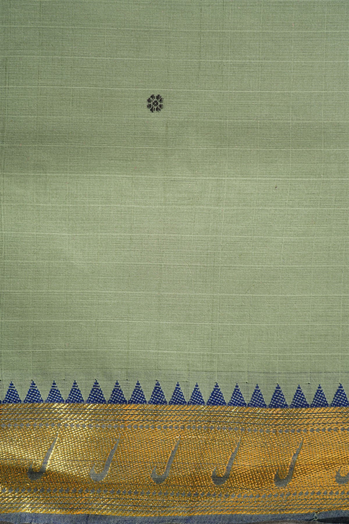 Cotton Pastel Green And Navy Blue Zari Border Dress Material