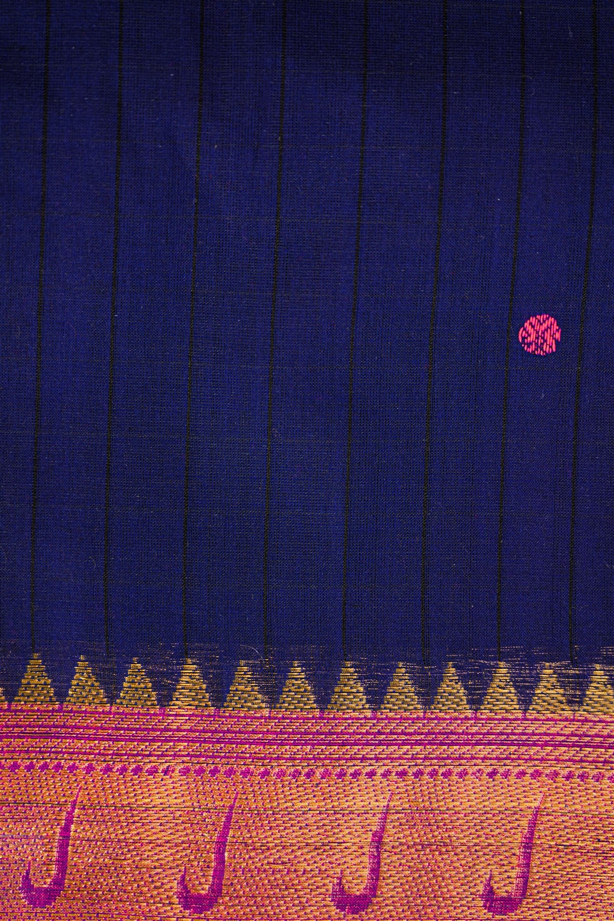 Cotton Navy Blue And Pink Zari Border Dress Material