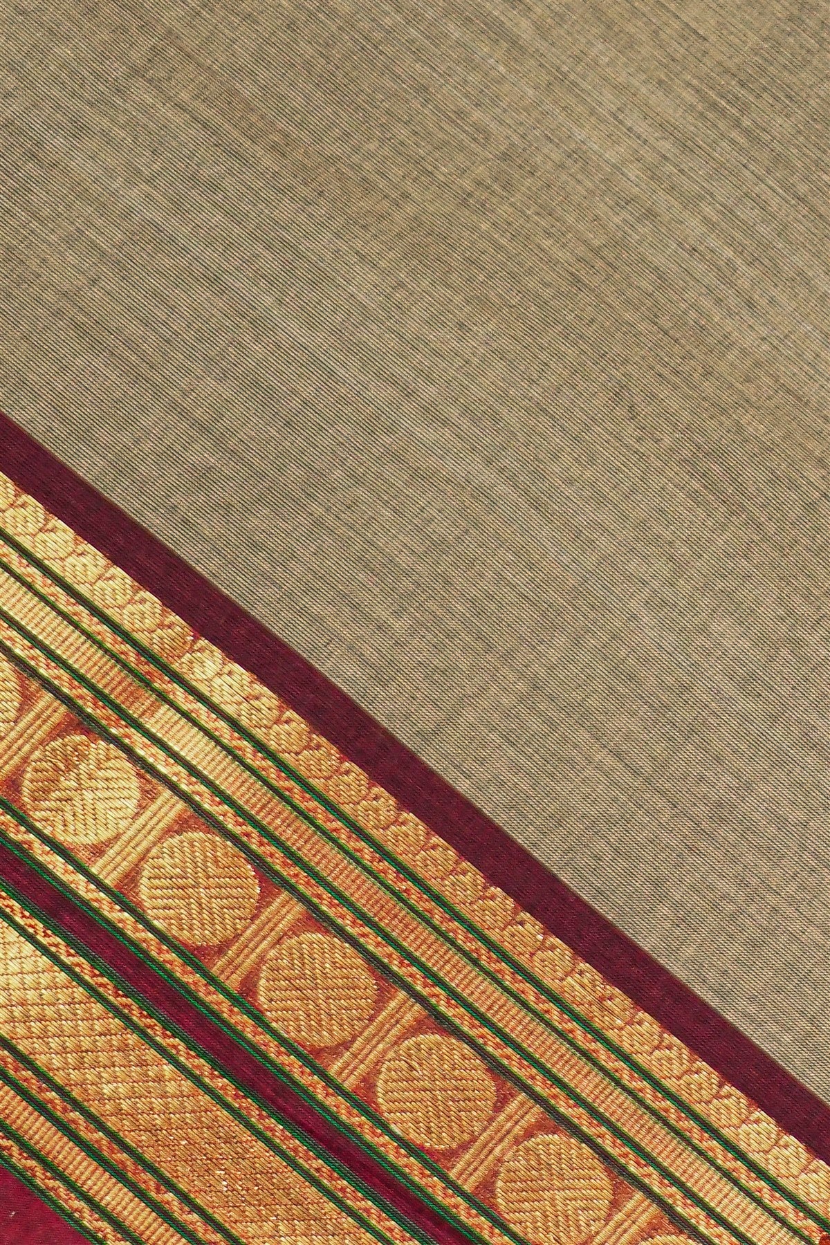 Cotton Beige Zari Border Dress Material