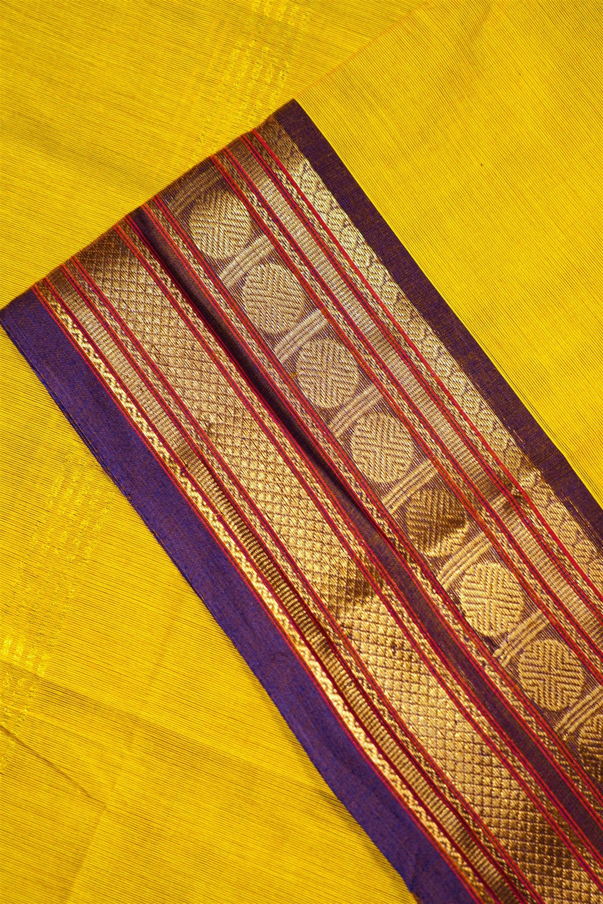 Cotton Yellow Zari Border Dress Material