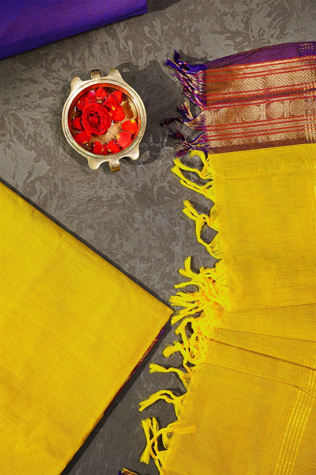 Cotton Yellow Zari Border Dress Material