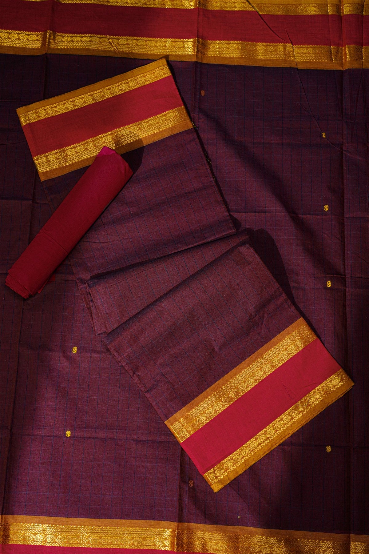Cotton Wine Zari Butta Dress Material