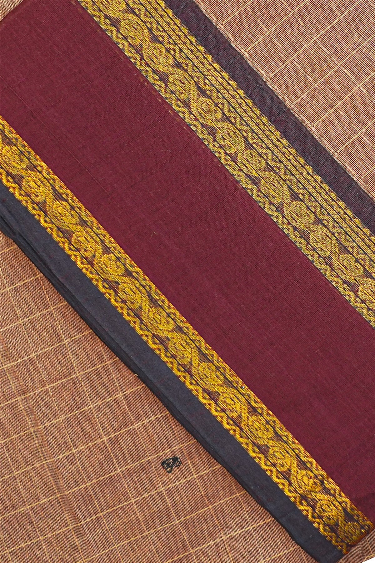 Cotton Beige And Maroon Checkered Dress Material