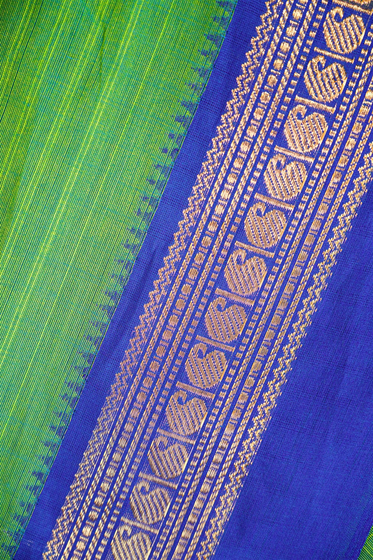 Cotton Green And Blue Checkered Zari Border Dress Material