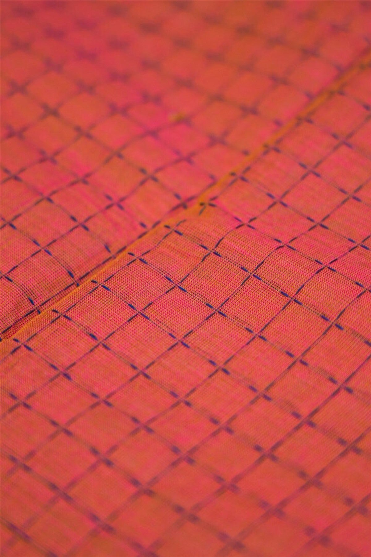 Cotton Orange Grid Check Print Dress Material