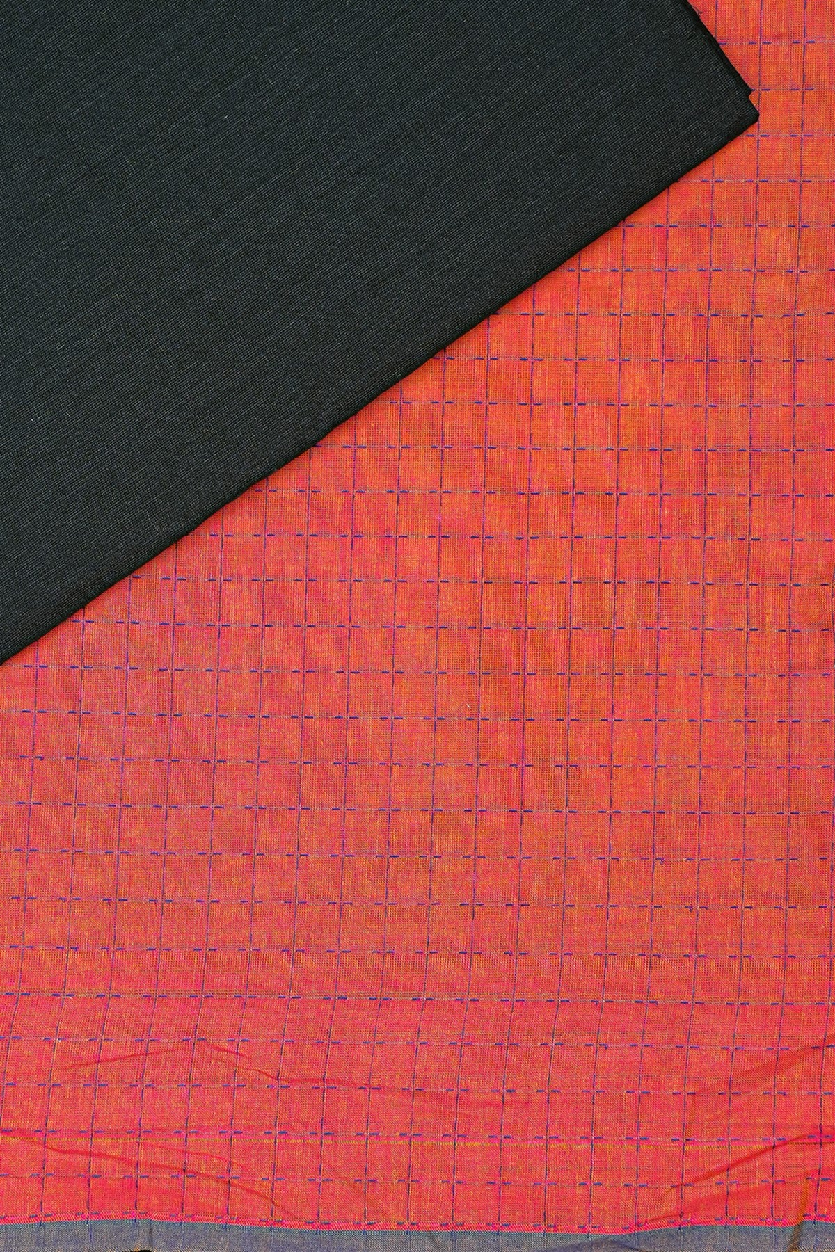 Cotton Orange Grid Check Print Dress Material