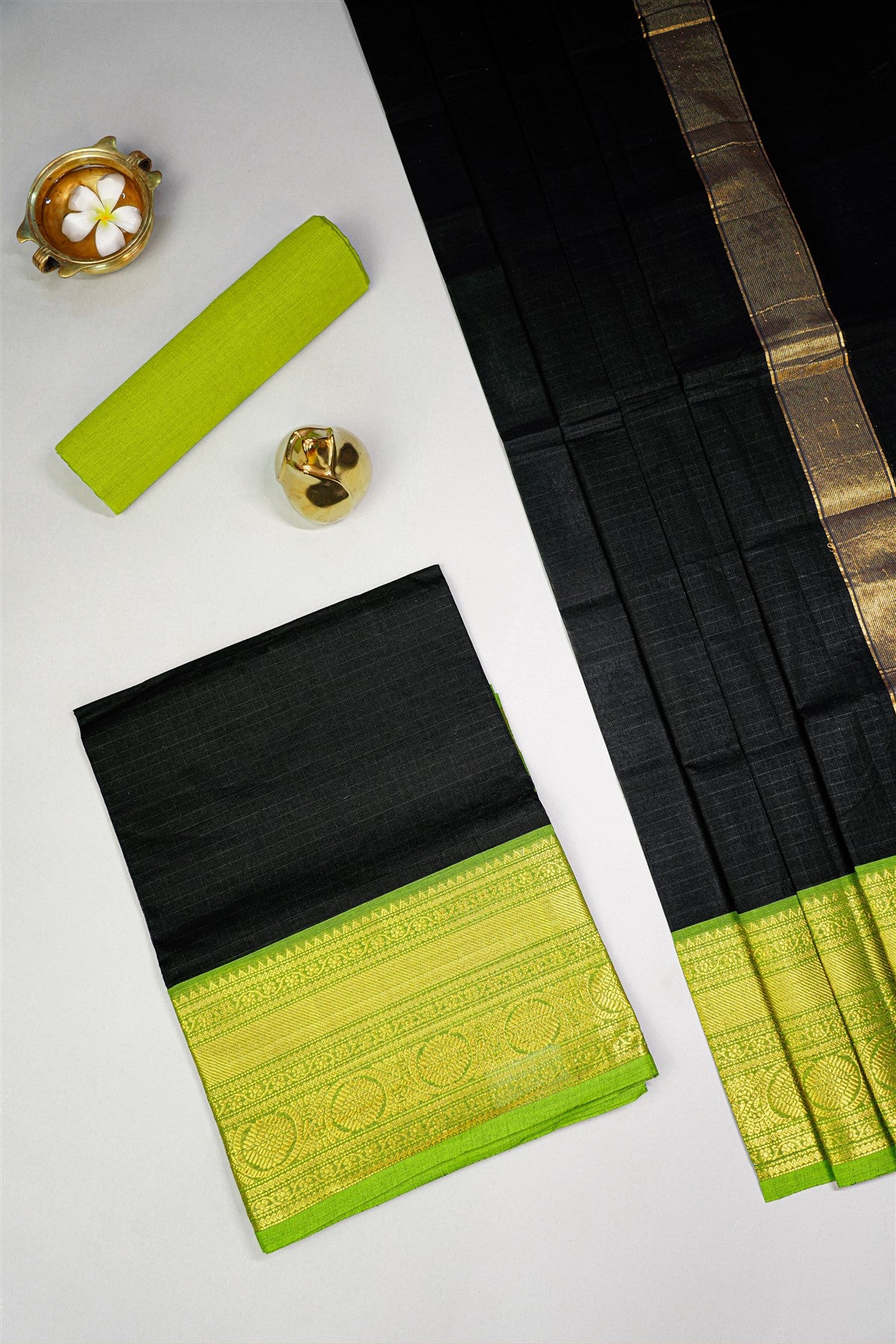 Cotton Black Zari Border Dress Material