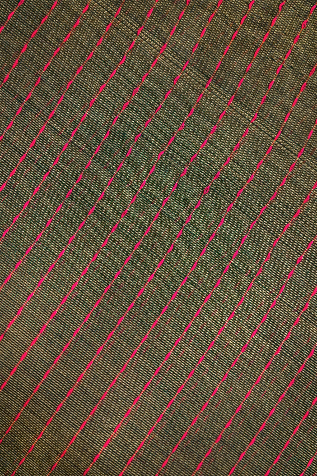 Cotton Olive Green And Magenta Striped Dress Material