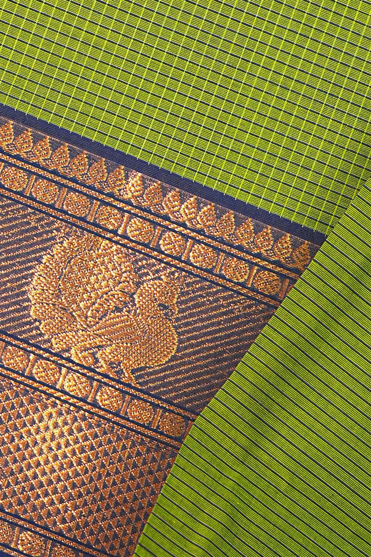 Cotton Green Checkered Pattern Dress Material