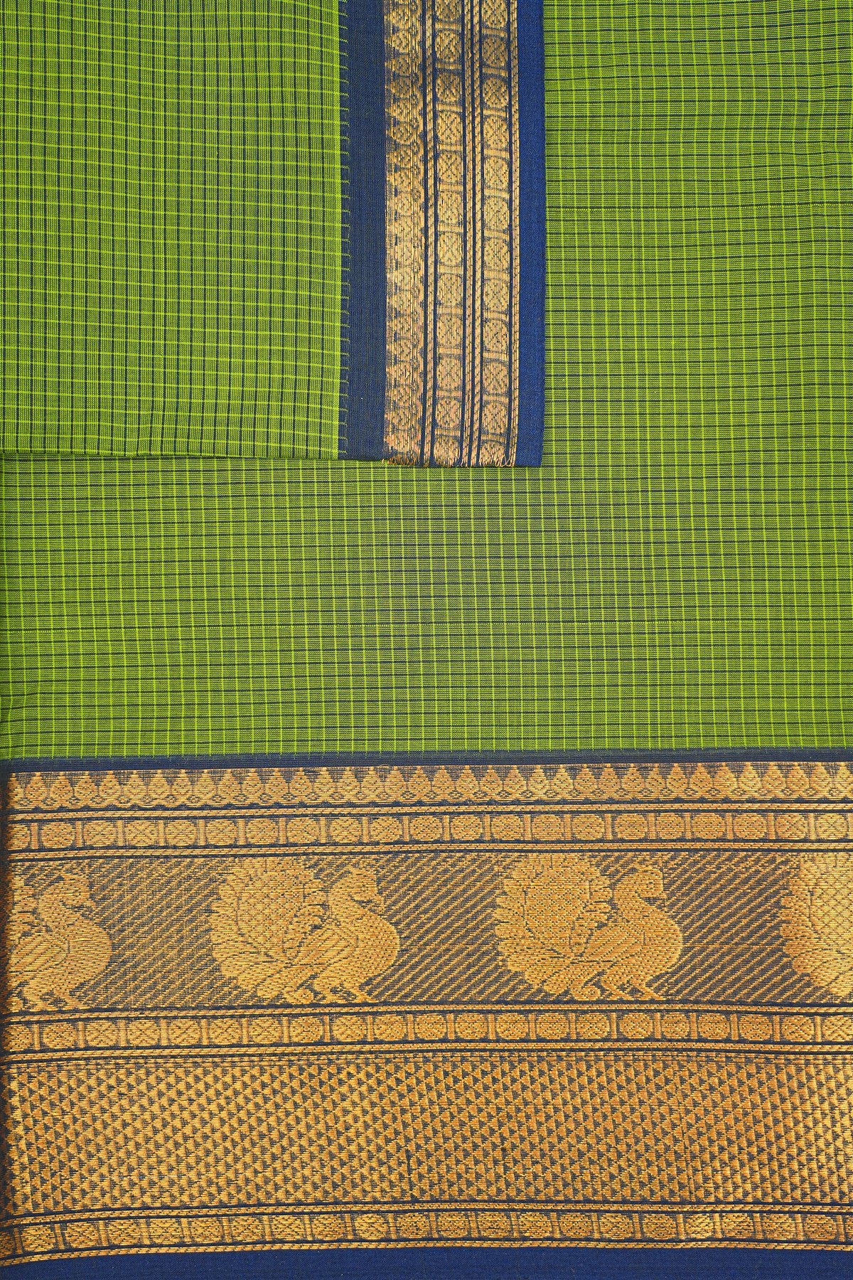 Cotton Green Checkered Pattern Dress Material
