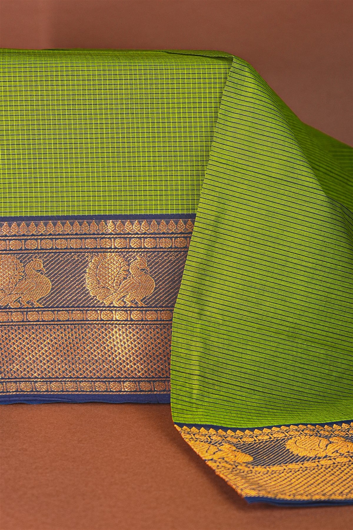 Cotton Green Checkered Pattern Dress Material