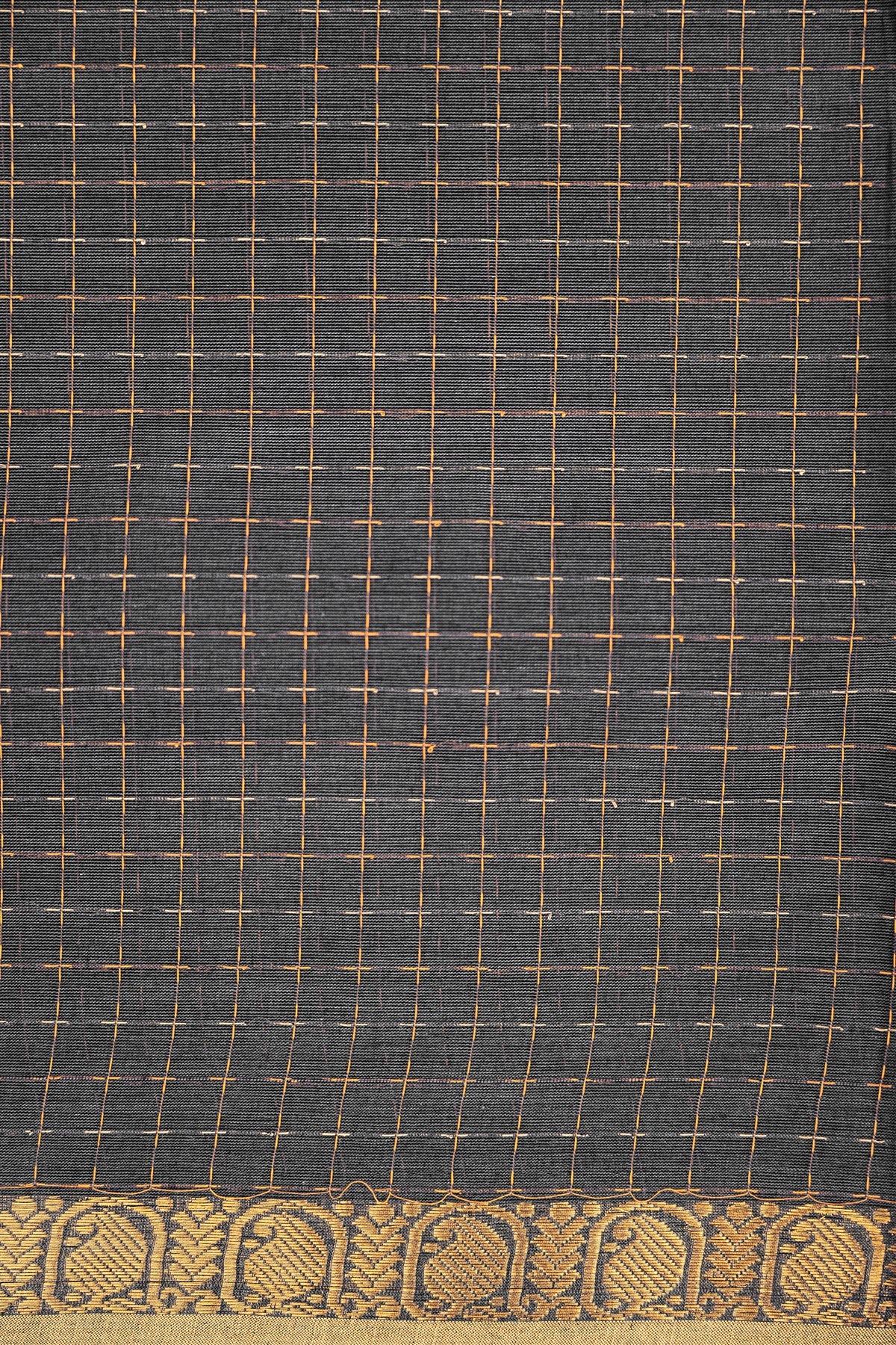 Cotton Dark Grey And Beige Checkered Dress Material