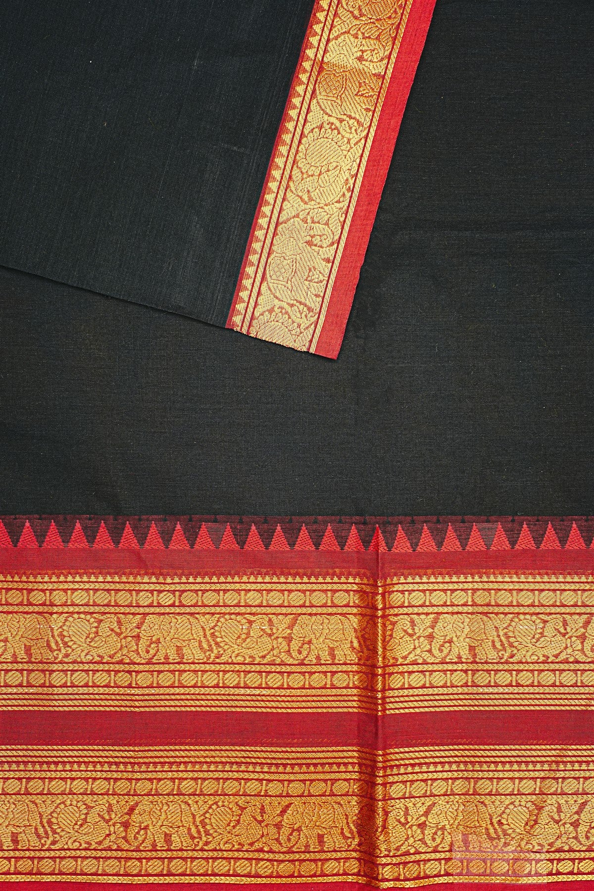 Cotton Black Zari Border Dress Material