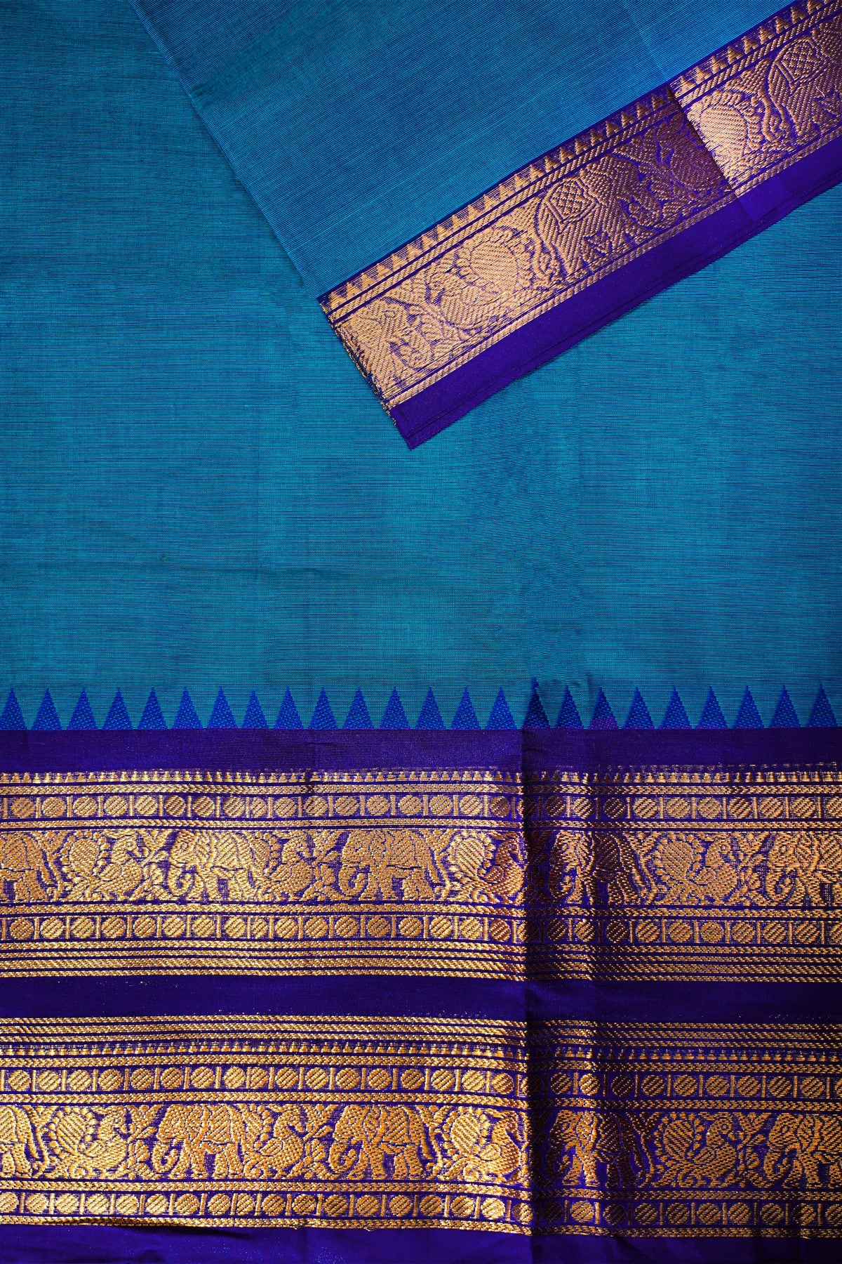 Cotton Teal And Purple Zari Border Dress Material