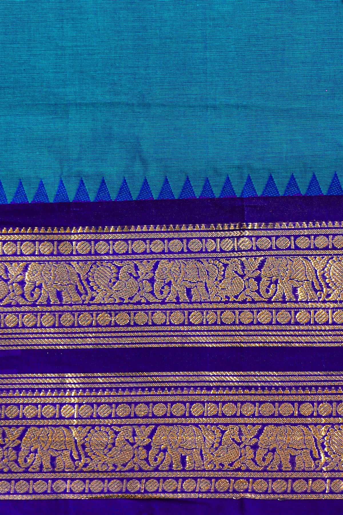 Cotton Teal And Purple Zari Border Dress Material