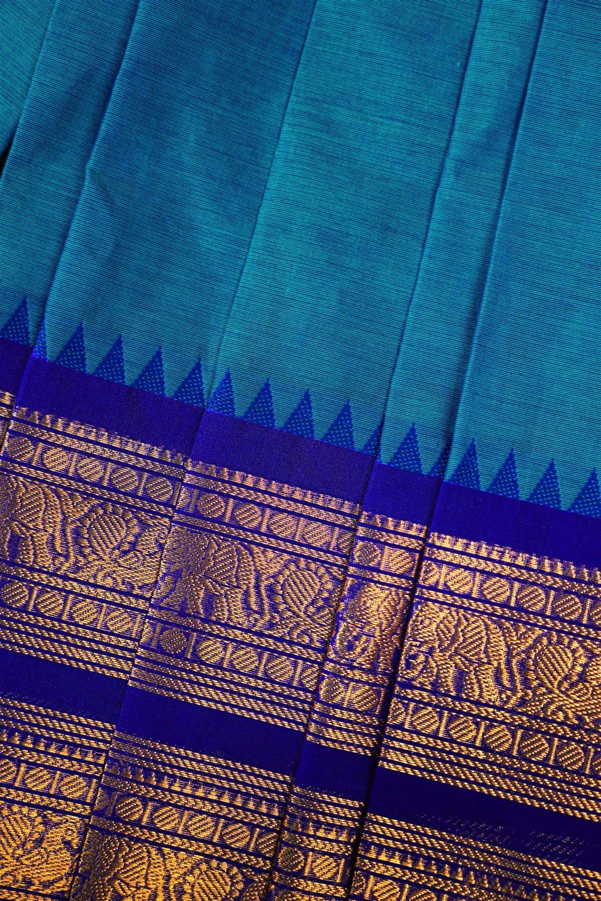 Cotton Teal And Purple Zari Border Dress Material