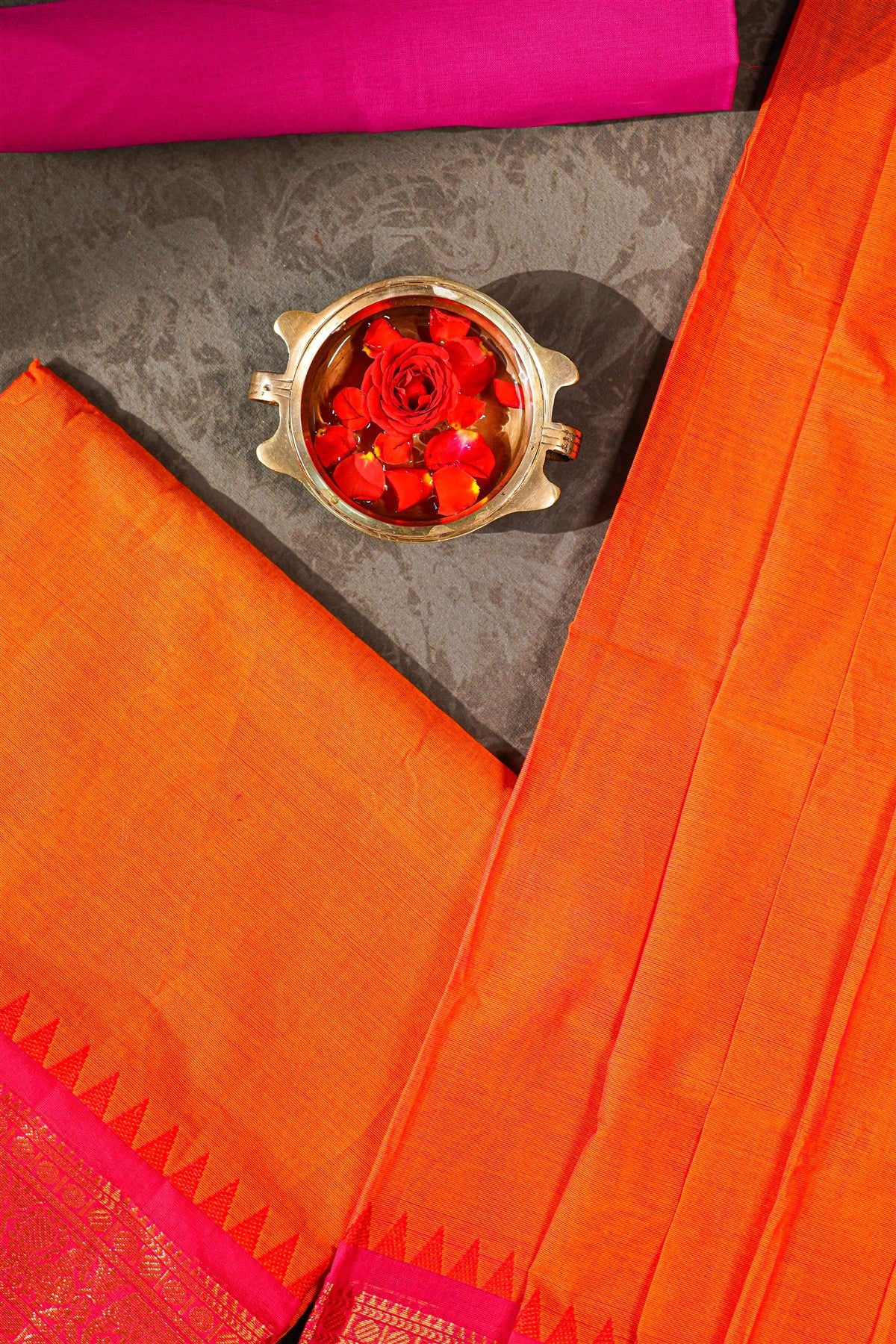 Cotton Orange Zari Woven Border Dress Material
