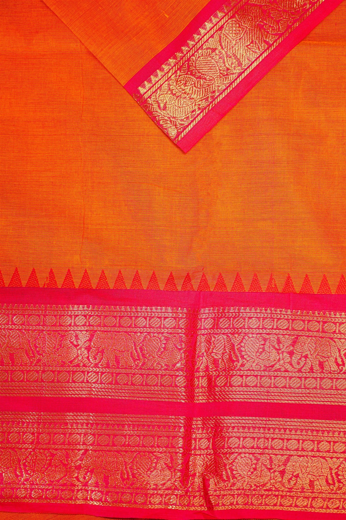 Cotton Orange Zari Woven Border Dress Material