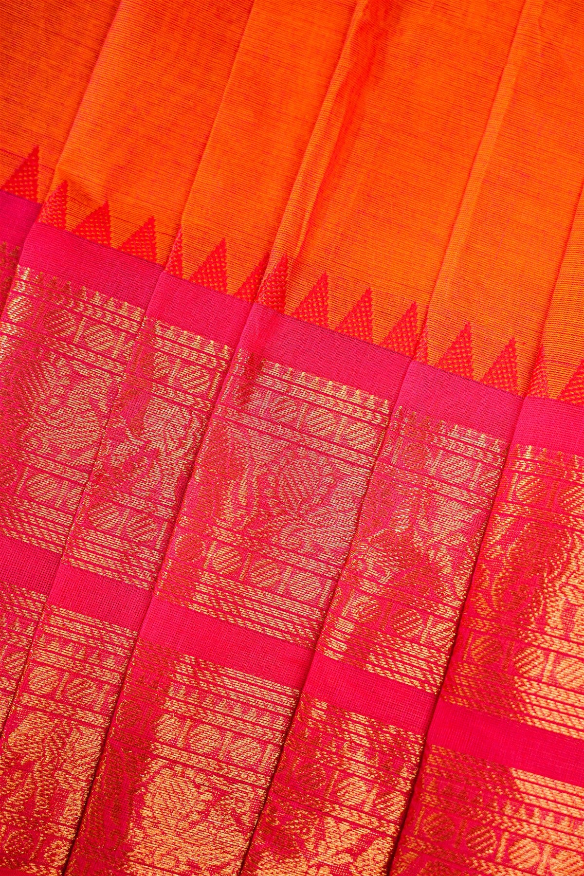 Cotton Orange Zari Woven Border Dress Material