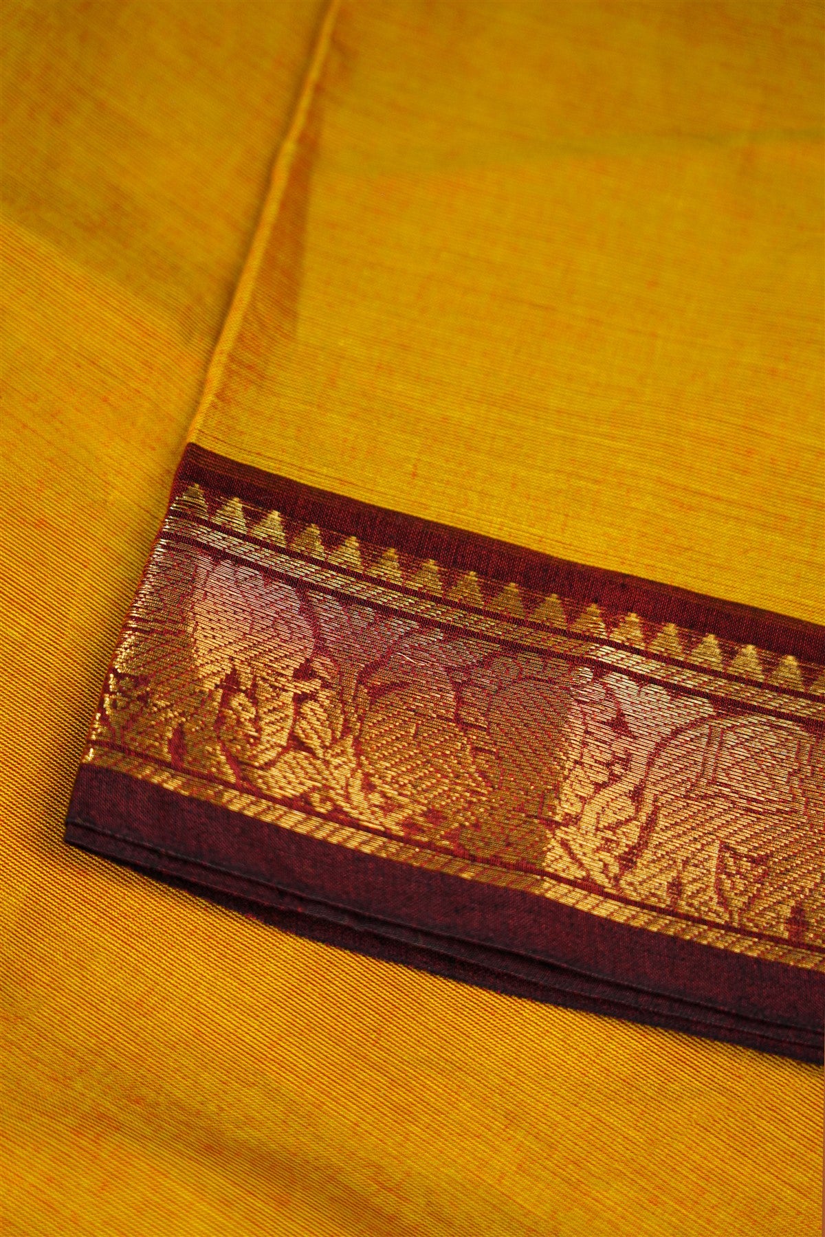Cotton Mustard Yellow Zari Border Dress Material