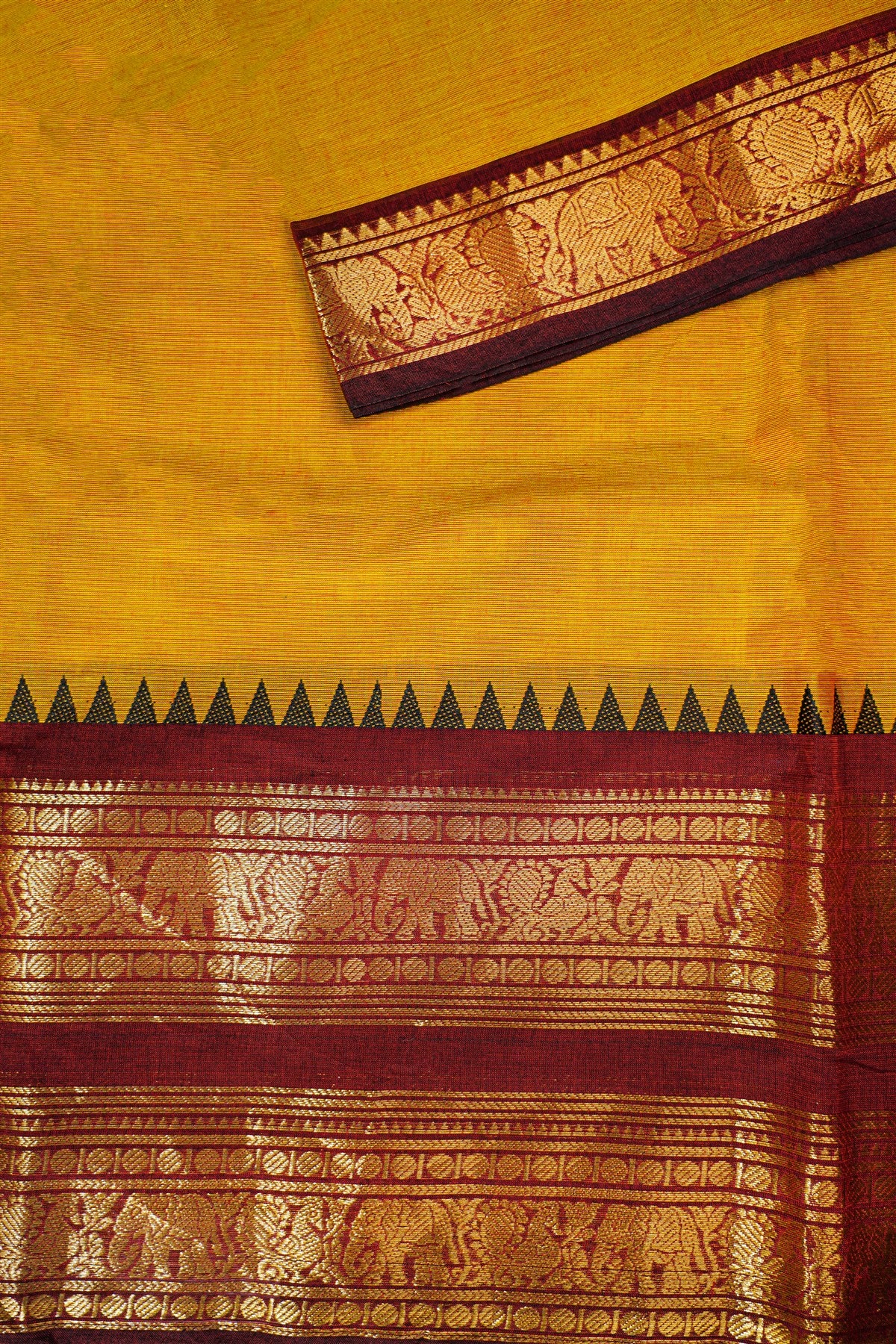 Cotton Mustard Yellow Zari Border Dress Material