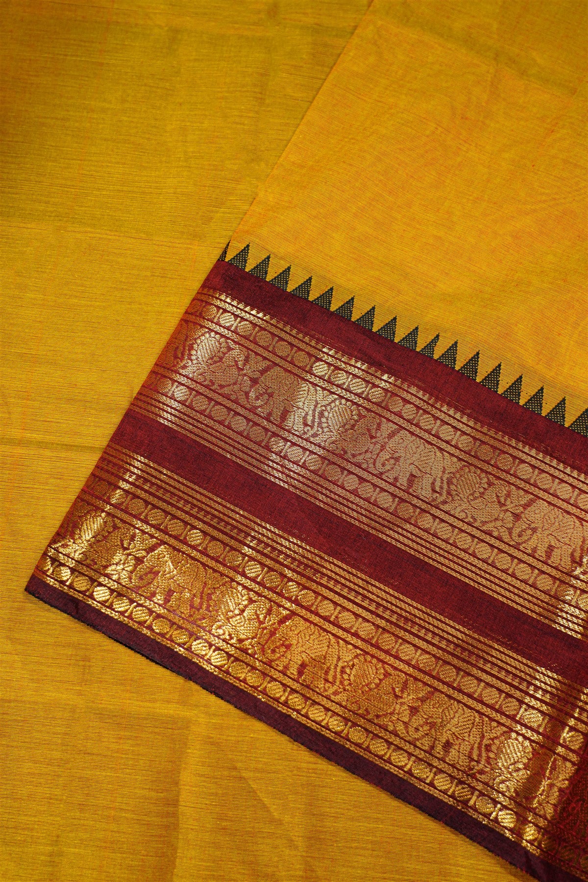 Cotton Mustard Yellow Zari Border Dress Material